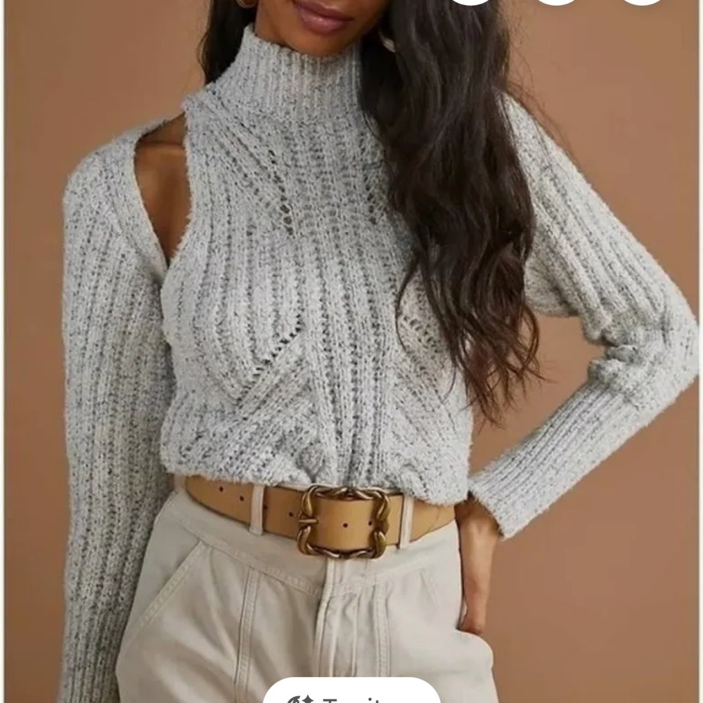 Anthropologie Off-the-Shoulder 2 piece cable knit sweater set